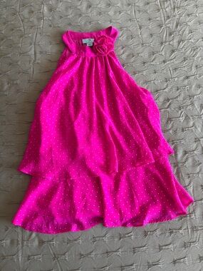 CeCe Fuchsia Polka Dot Halter Tank with Neck Rosette